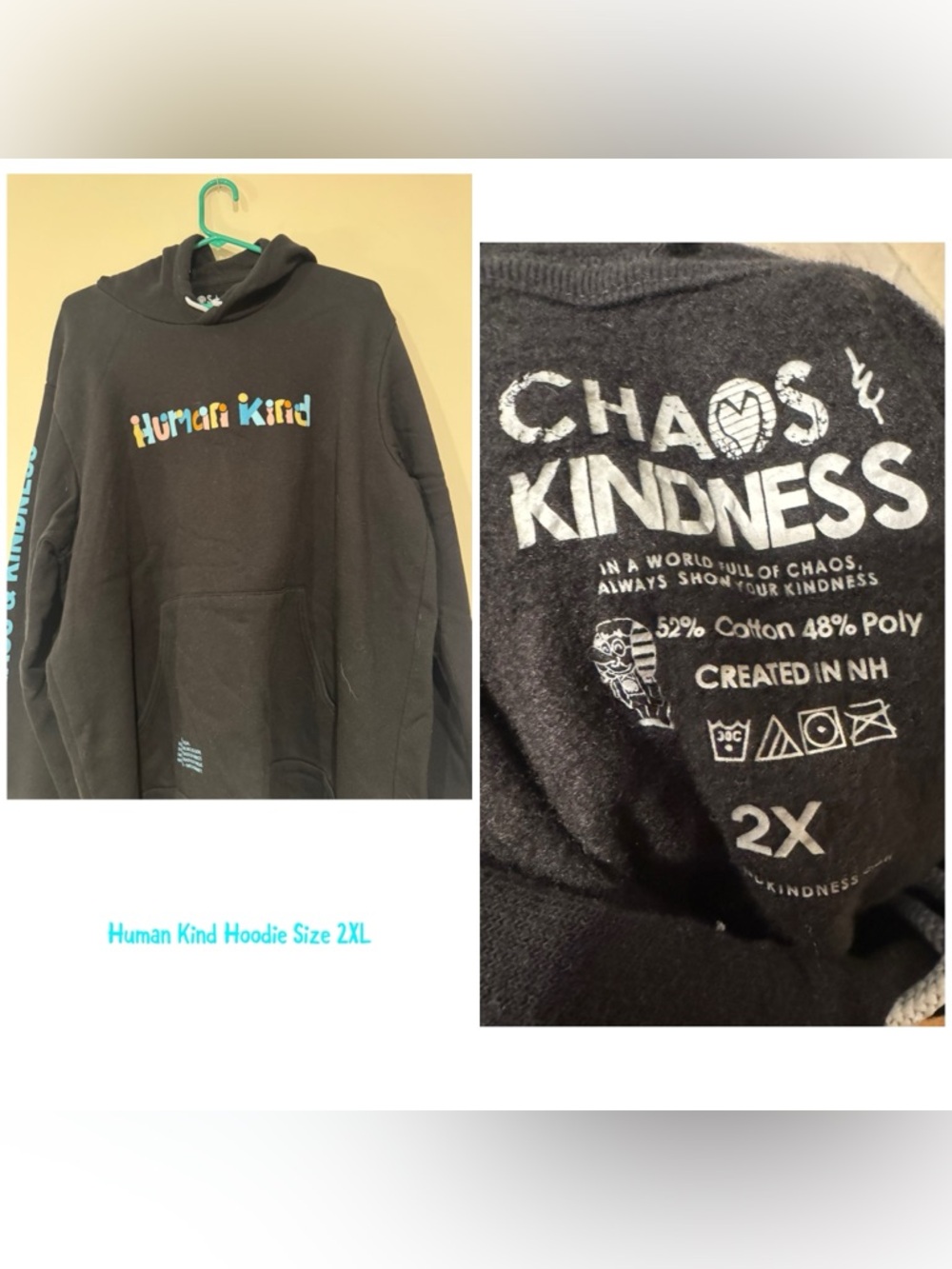 Humankind 'Chaos & Kindness' Black Hoodie - Humankind, 2X